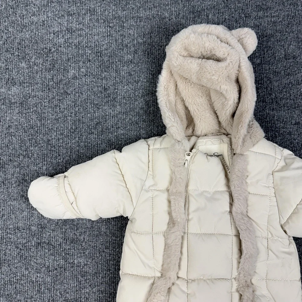 Jessica Simpson Snowsuit Girls‎ 6-9 Months White Puffer Hooded Bear Ears Winter